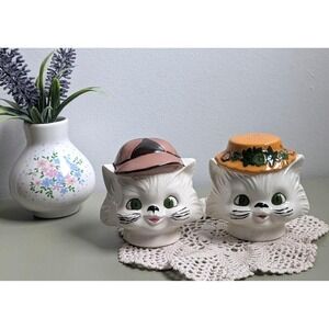 Rare Vintage White Cat Salt & Pepper Shakers With Hats – Mid Century Kitsch